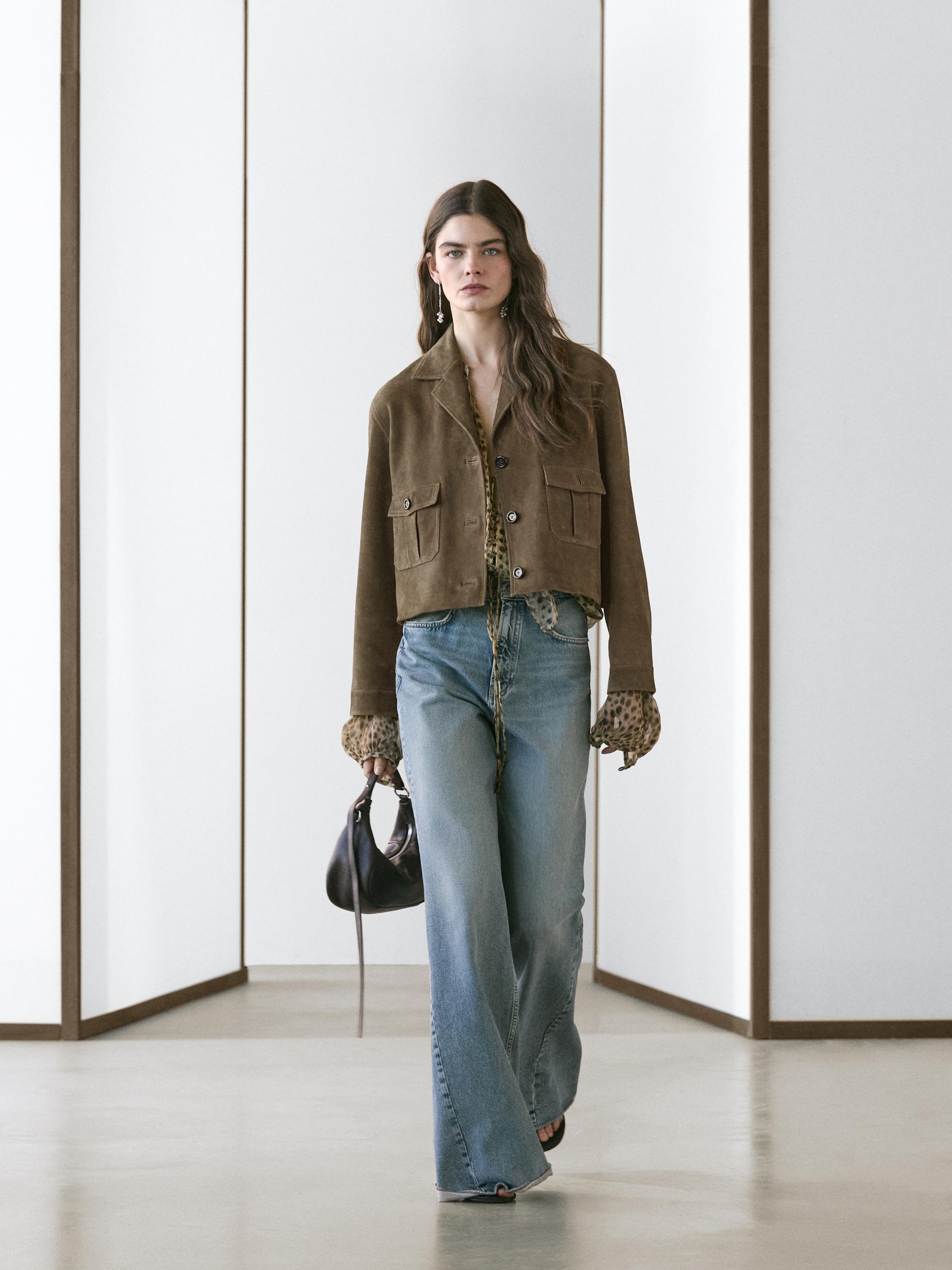 Veste courte en cuir effet daim